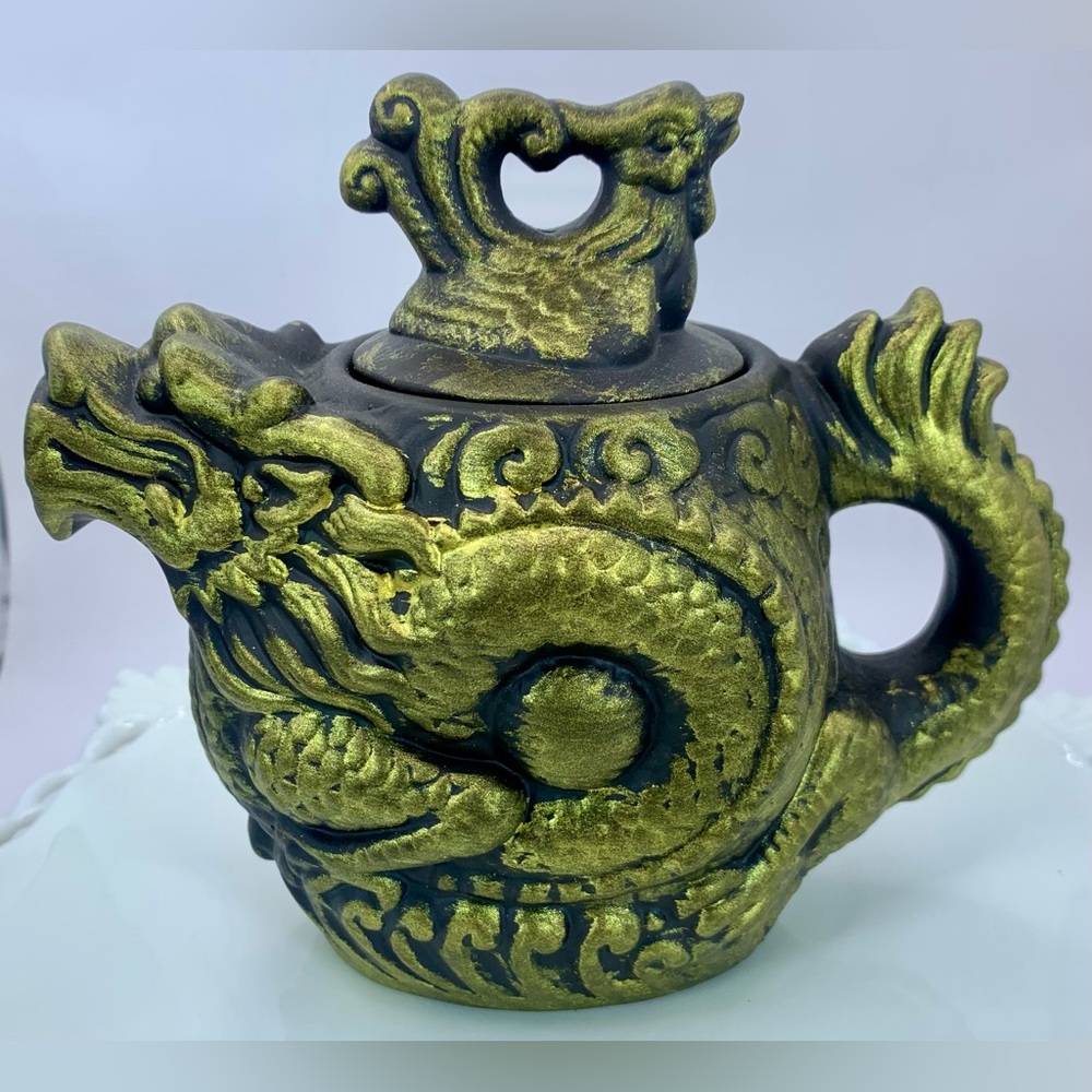 Chinese Yixing Clay Teapot w/ Handstamp on Bottom and Gold Detail